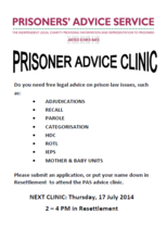 July Women's Advice Clinic Poster at HMP Holloway