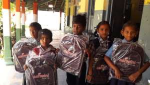 Children with their new bags