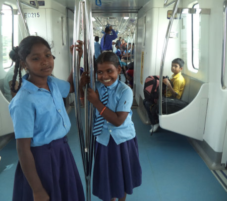 Children enjoying the Metro ride