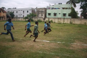 Running the 50 m dash with joy