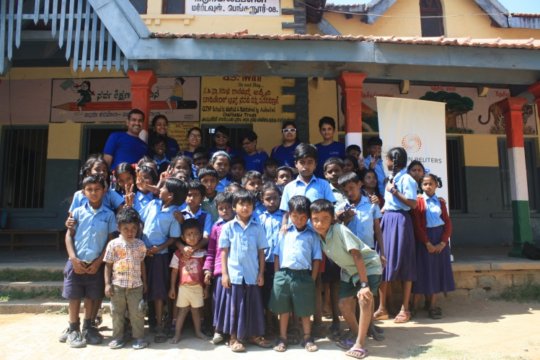 Volunteers with the school children