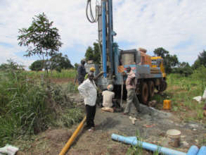 Jinja water well being drilled in May