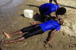 Practising the rescue of an unconscious casualty