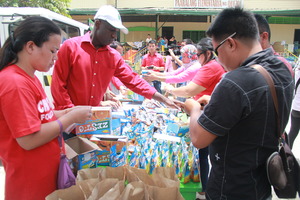 Foodstuff for fire victims in evacuation center