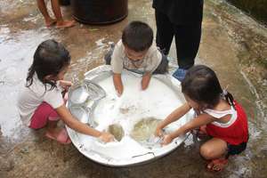 helping to clean up after lunchtime