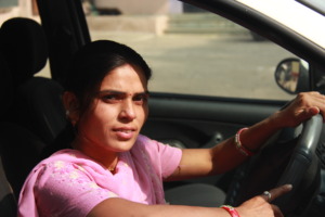 Lalita behind the wheel