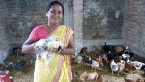 Mangala with her 'little feathered friends'