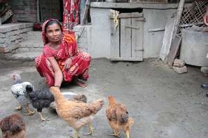 Home farmer with her hens
