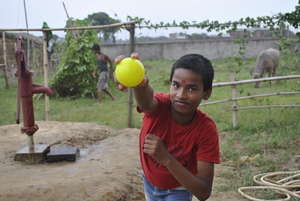 Raju showing off his balling skills