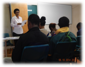 A staff of RCF talking to students