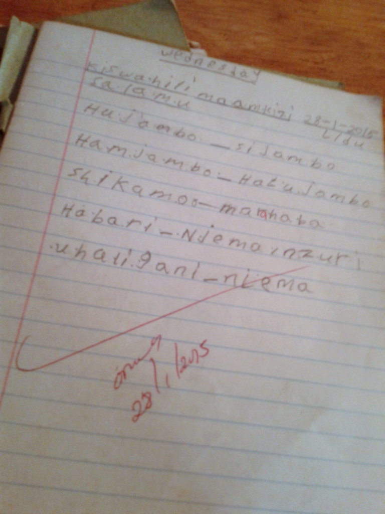 Zawadi's very neat exercise book