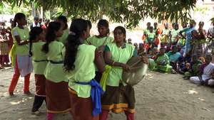 Adolescent girls performing 'Thappattam" (Folk dan