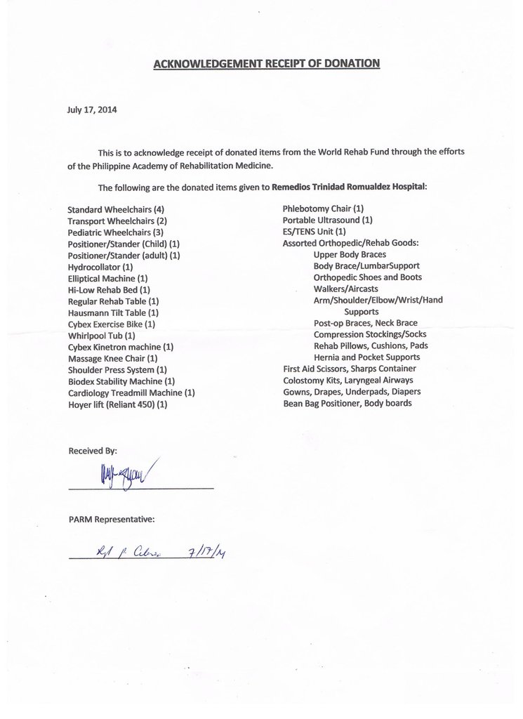 Received at Remedios Trinidad Romualdes Hospital