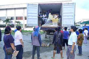 Unloading the donations