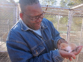 Babe Mkhonta with a rescue kitty at SAWS