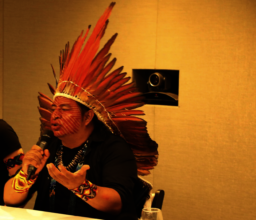 Yawanawa member presenting at the United Nations