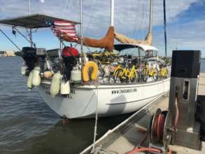 Backpacks and bicycles arrive by sailboat!