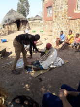 One of the patients receiving a blanket
