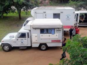 Mobile clinics getting ready to leave for the day