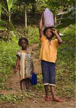 Girls hauling water from long distances