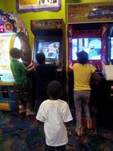Playing video games in roller skates!
