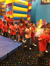 Waiting in line to bounce around