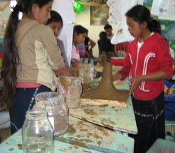 Mayan girls construct a volcano!