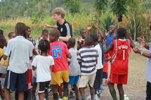 Youth having fun during soccer