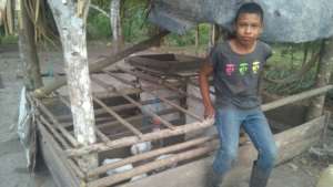 Carlos constructed a pen using recycled materials