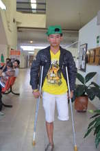 Geiner with his crutches
