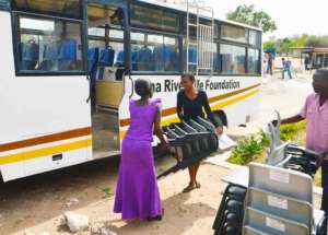 Transporting the desks to Buyani
