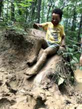 Edwin testing his finely-tuned incline plane.