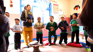 Khum in his new classroom