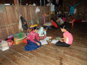 Inside the dormitory studying under candle lights