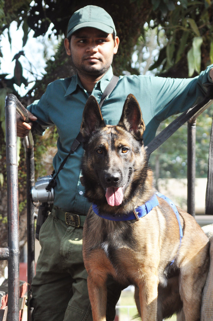 Jorba with his handler, Anil Das, on patrol