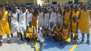 The teams posed together after the game