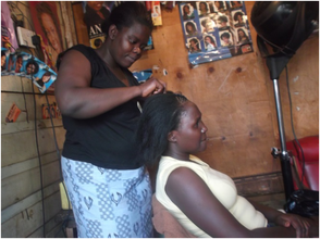 Inside a salon in Kibera