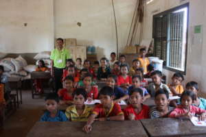 Youth Star working in an improvised classroom