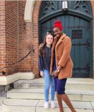 Mary with a classmate in New York.