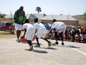 Kids at the clinic learning the skills of the game
