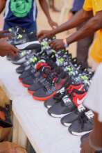 Some of the shoes for distribution .
