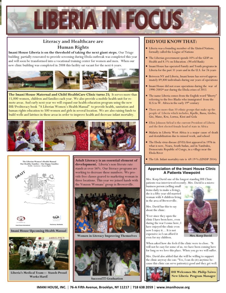 Imani House Speaks Newsletter - Overview Liberia
