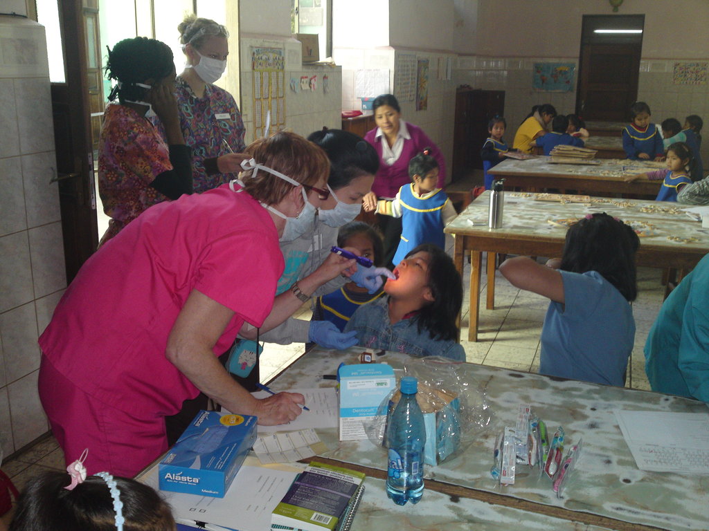 Cindy Larson, RHD from the U.S. helping Bolivians