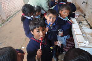 Children brushing.