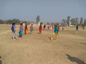 Girls during football match during a big event