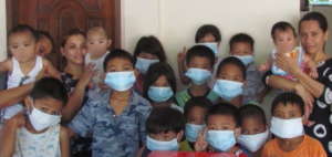 Our children all masked up for protection