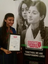 EAG Scholar Samina with her certificate