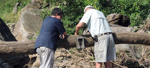 Setting a camera trap.