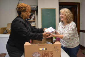 Joan at the Plymouth Salvation Army Food Pantry