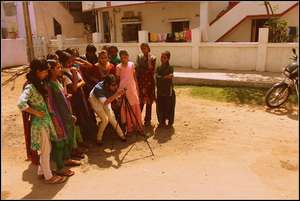 Renu teaching filmmaking to the girls